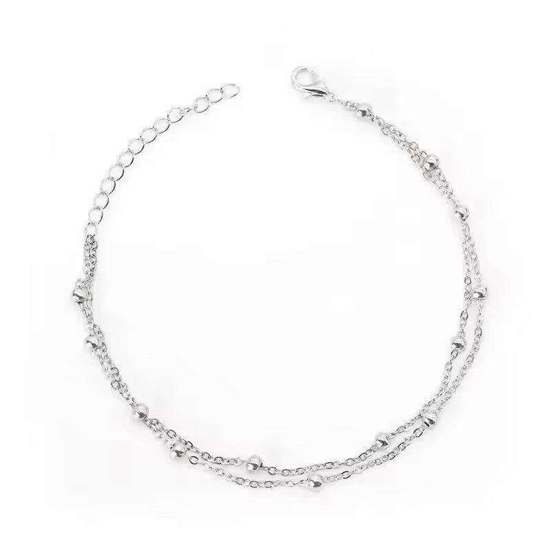 Fashion double-layer small round pearl golden bracelet